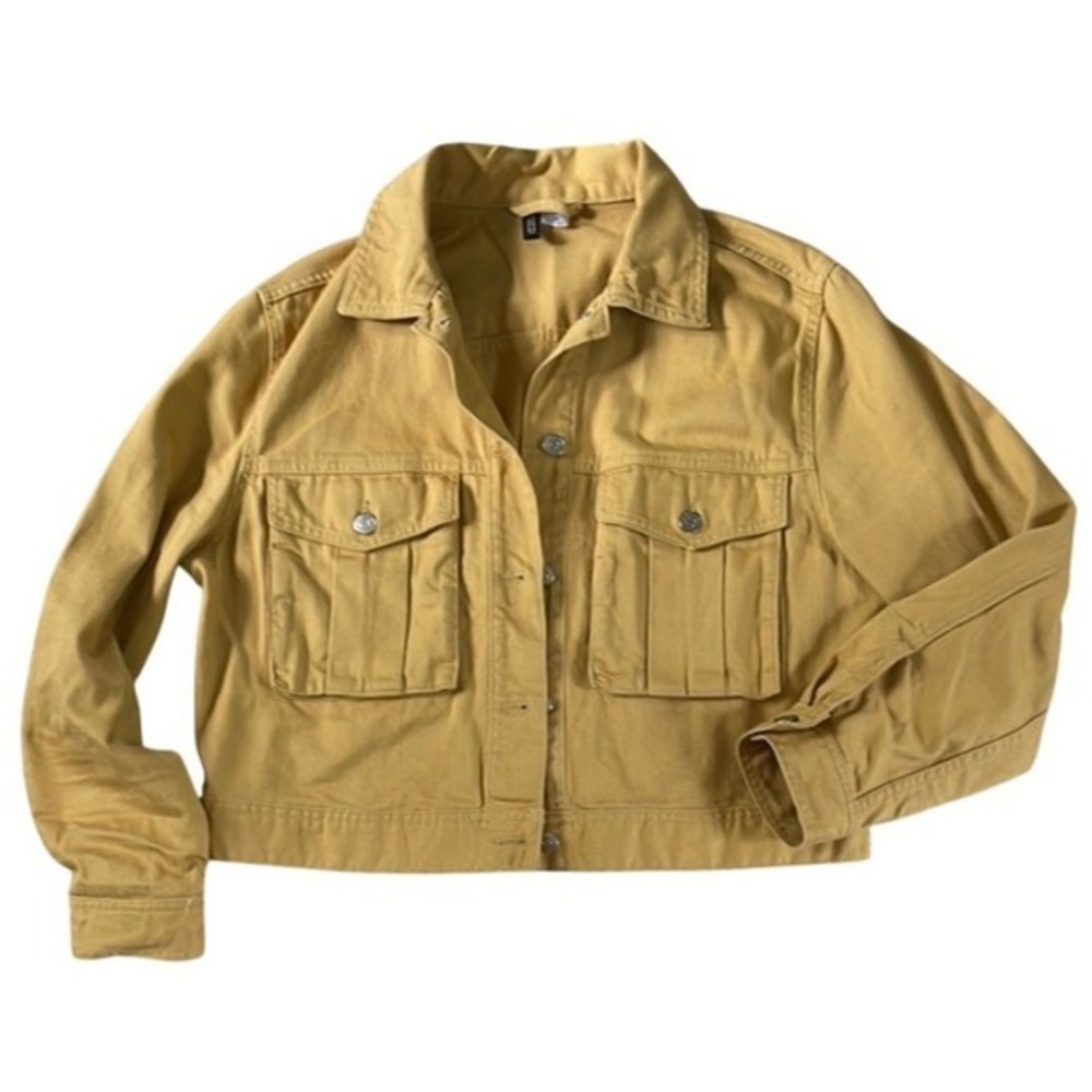 H&M Divided Mustard Yellow Cropped Denim Trucker Jacket Womens Size Medium